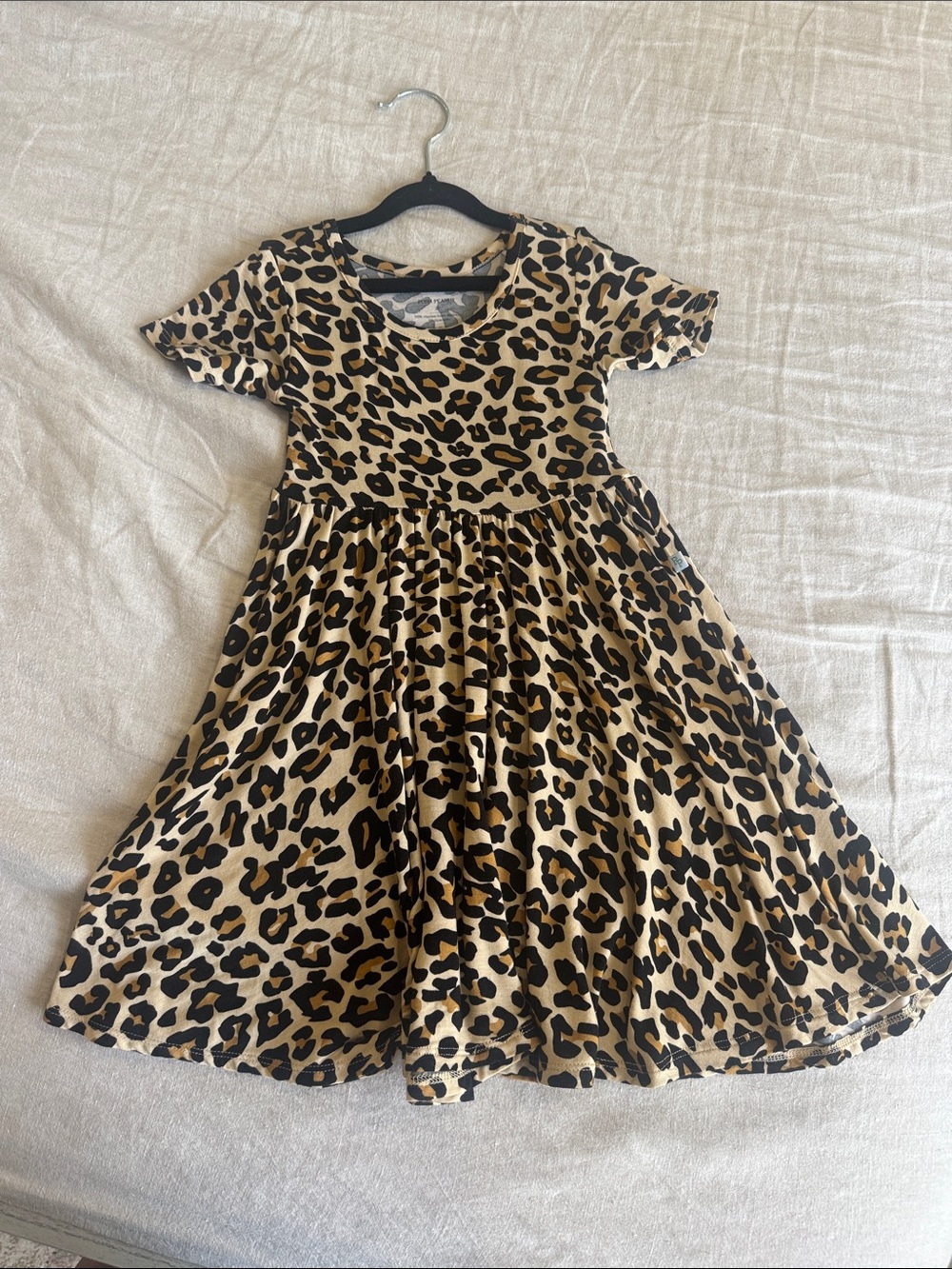 Posh Peanut Leopard Print Short Sleeve Twirl Dress - Tan & Black